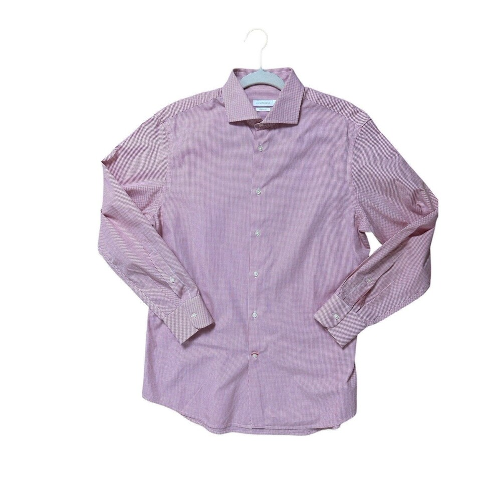 J. Lindeberg Long Sleeve Button Down Shirt Men's Size 16 Red and White Checks - Picture 6 of 11